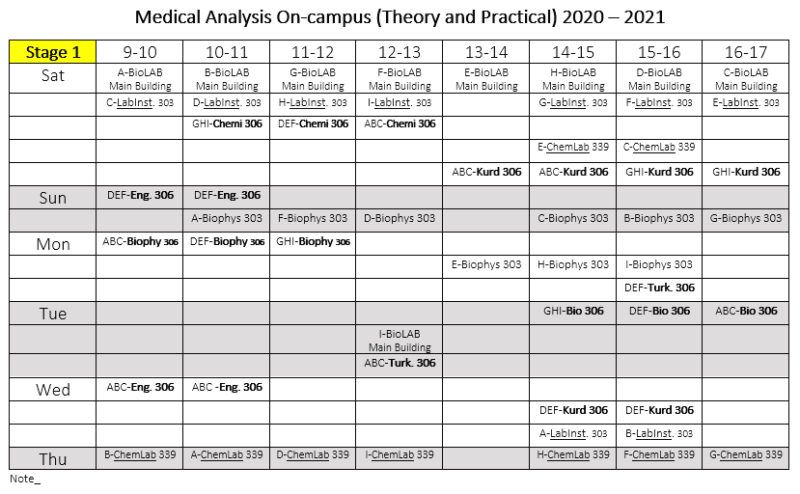 Timetable for All Grades - On-Campus (Theory and Practical) | Medical ...